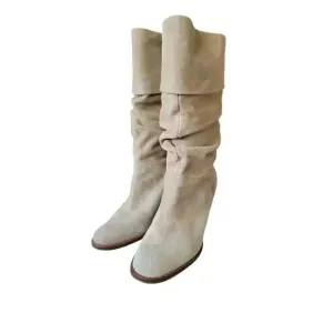 Maria Lya Cream Suede Heeled Boots Women's Size 7.5