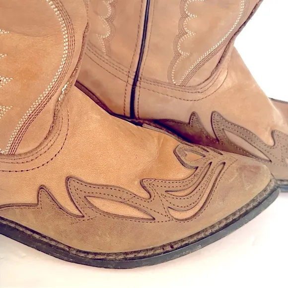 Masterson Women’s Tan Heeled Boots with Intricate Stitching Pointed Toe Size 8
