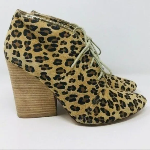 Matt Bernson Special project womans Cheetah Ankle Heeled Boot Lace up 8 BoxK