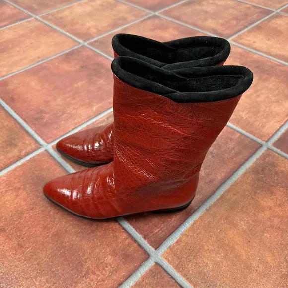 Maud Frizon Red Crocodile Pattern Pointed Toe Western Boots Size EU 36