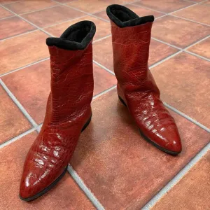 Maud Frizon Red Crocodile Pattern Pointed Toe Western Boots Size EU 36