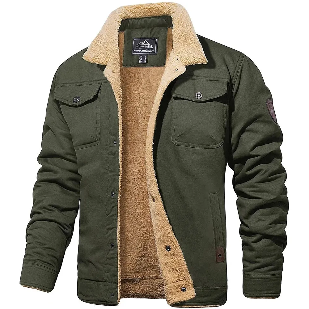 Men's Black Sherpa-Lined Military Winter Jacket - Thermal Insulated