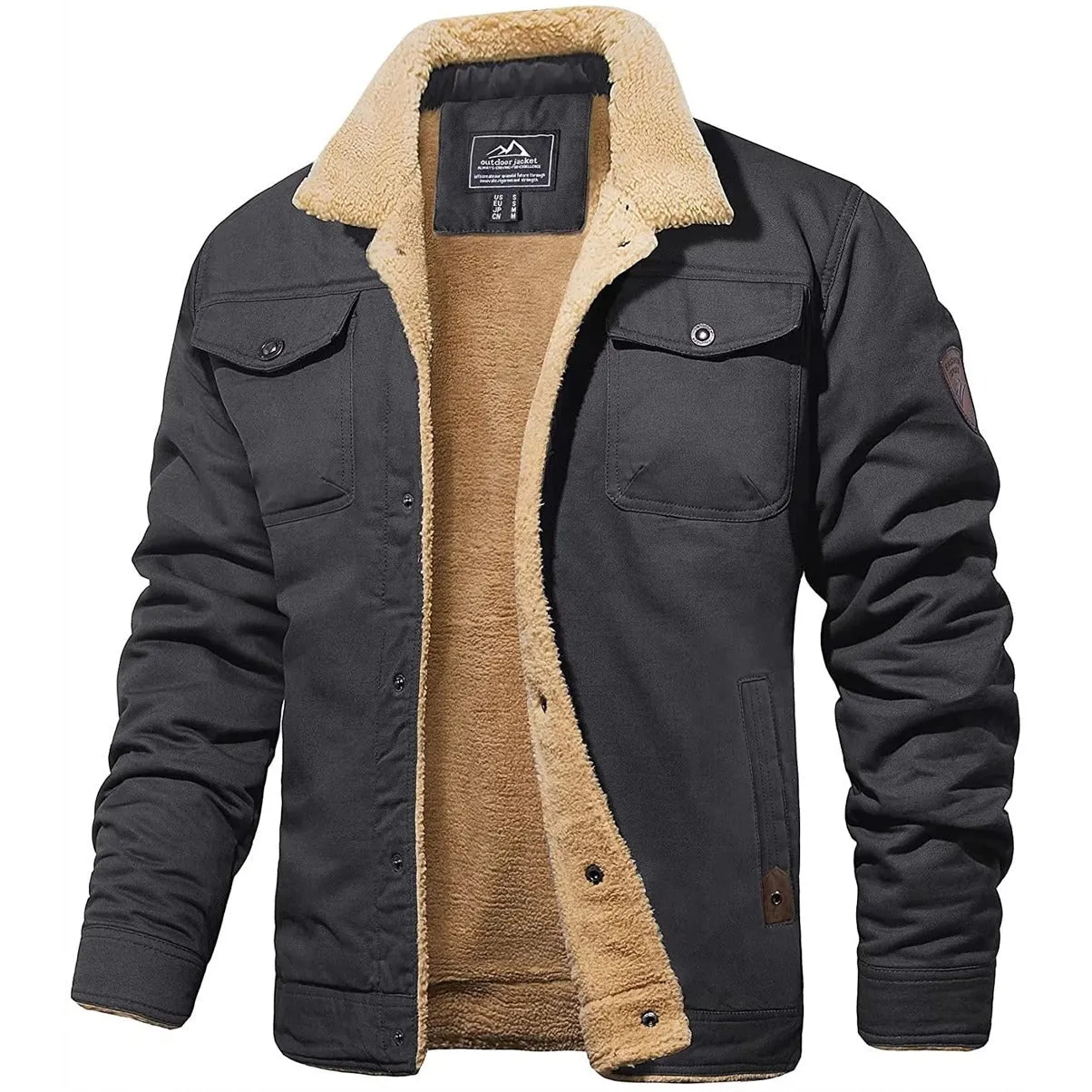 Men's Black Sherpa-Lined Military Winter Jacket - Thermal Insulated
