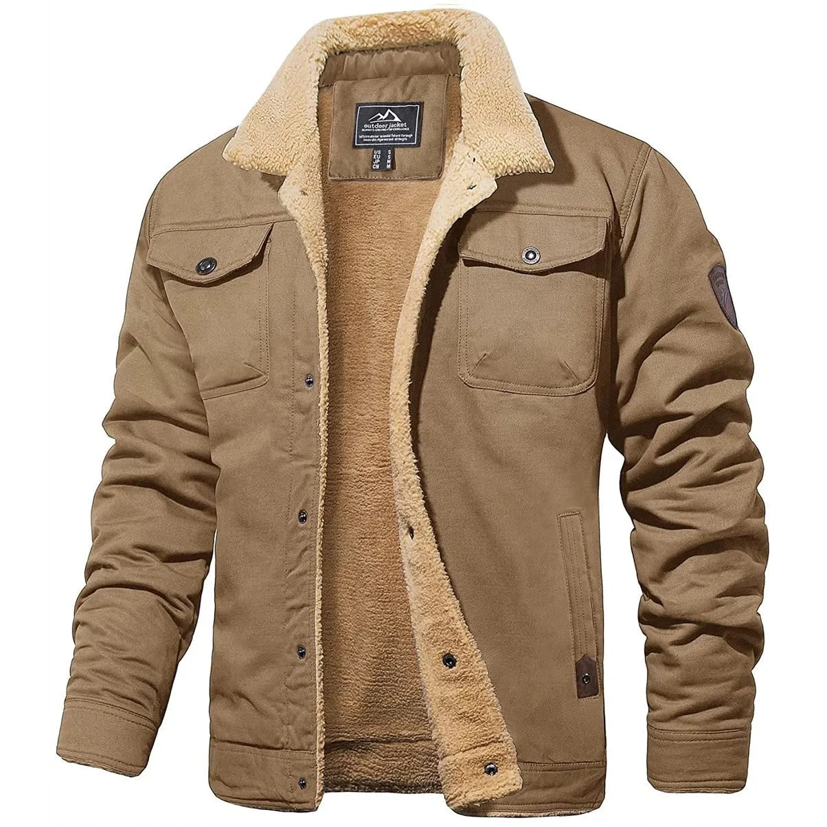 Men's Black Sherpa-Lined Military Winter Jacket - Thermal Insulated