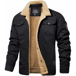 Men's Black Sherpa-Lined Military Winter Jacket - Thermal Insulated