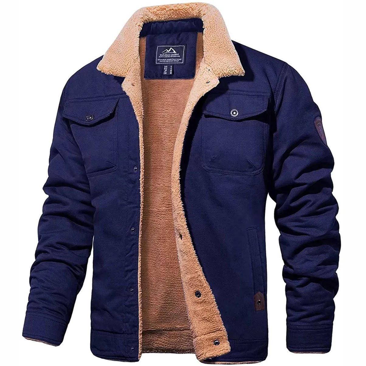 Men's Black Sherpa-Lined Military Winter Jacket - Thermal Insulated