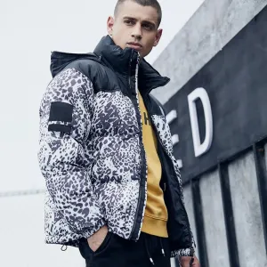 Men's Brown Hip-Hop Print Winter Jacket