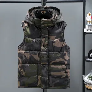 Men’s Camouflage Hooded Down Vest – Windproof & Warm Sleeveless Jacket