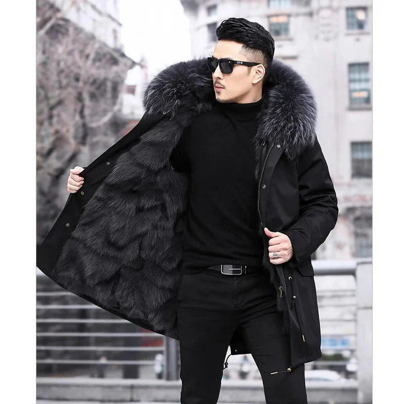 Men’s Fur-Lined Coat – Hooded – Insulated – Mid-Length – Stylish Cold Weather Wear