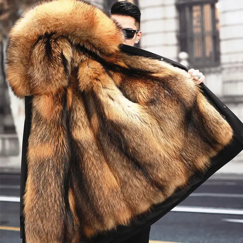Men’s Fur-Lined Coat – Hooded – Insulated – Mid-Length – Stylish Cold Weather Wear