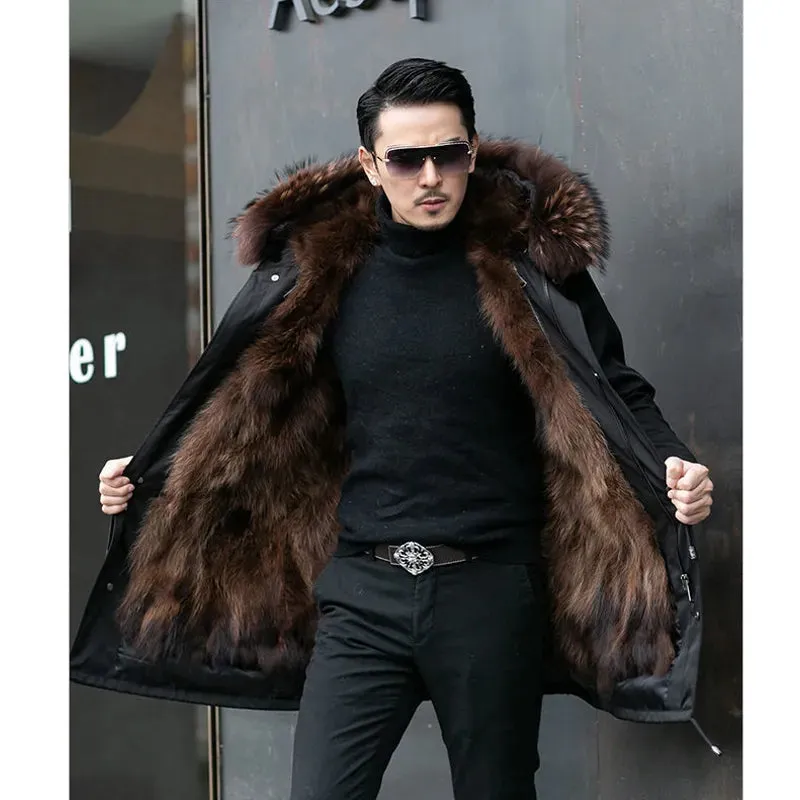 Men’s Fur-Lined Coat – Hooded – Insulated – Mid-Length – Stylish Cold Weather Wear