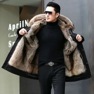 Men’s Fur-Lined Coat – Hooded – Insulated – Mid-Length – Stylish Cold Weather Wear
