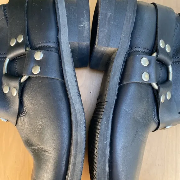 Men’s Harness Leather Pull Up SquareToe Moto Boots,Waterproof Mid Calf,Blk,SZ 10