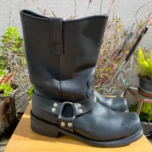 Men’s Harness Leather Pull Up SquareToe Moto Boots,Waterproof Mid Calf,Blk,SZ 10