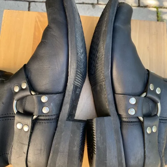 Men’s Harness Leather Pull Up SquareToe Moto Boots,Waterproof Mid Calf,Blk,SZ 10