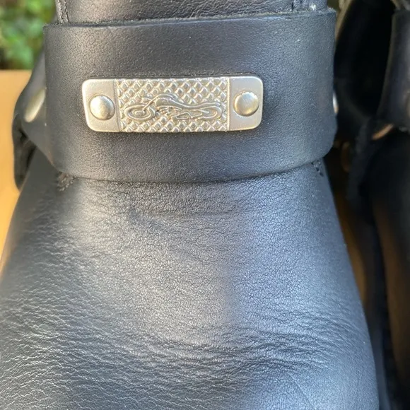 Men’s Harness Leather Pull Up SquareToe Moto Boots,Waterproof Mid Calf,Blk,SZ 10