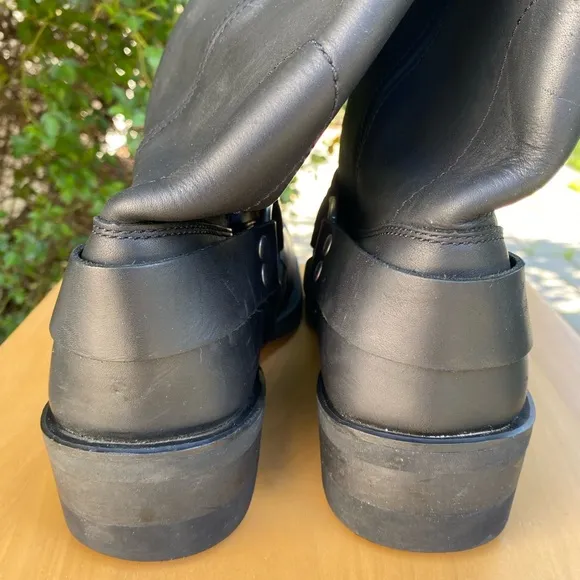 Men’s Harness Leather Pull Up SquareToe Moto Boots,Waterproof Mid Calf,Blk,SZ 10