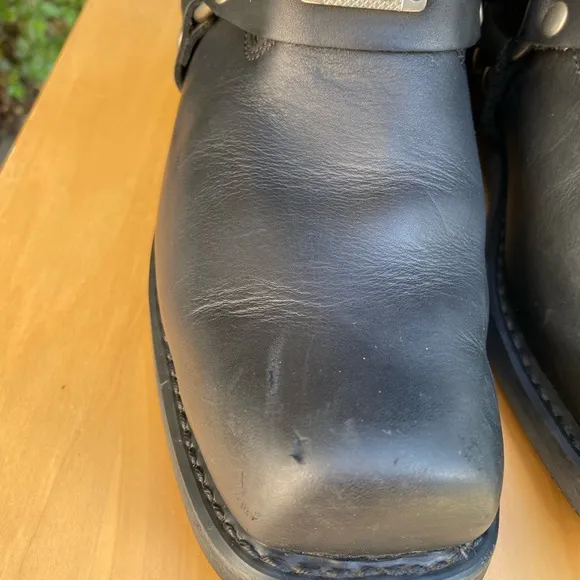 Men’s Harness Leather Pull Up SquareToe Moto Boots,Waterproof Mid Calf,Blk,SZ 10