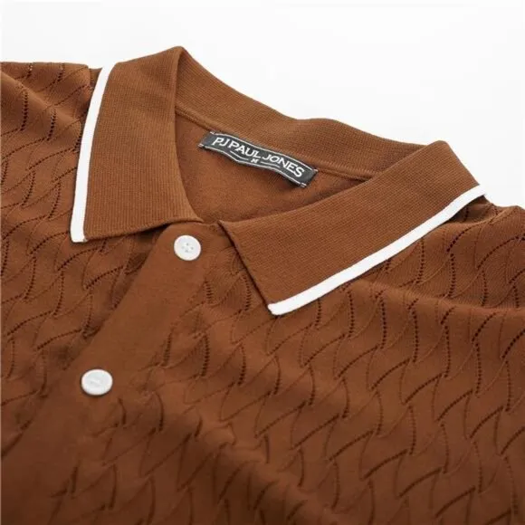 Men's Knit Button Down Shirts Vintage Coffee