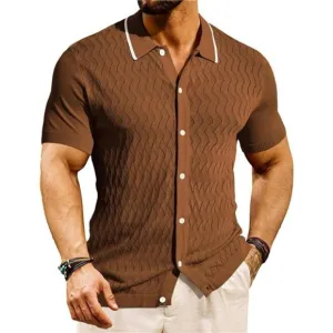 Men's Knit Button Down Shirts Vintage Coffee