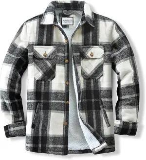 Men’s Sherpa-Lined Flannel Jacket – Warm Button-Up Plaid Overshirt with Pockets