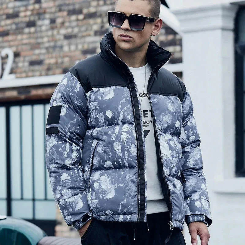 Men's Silver Hip-Hop Print Winter Jacket