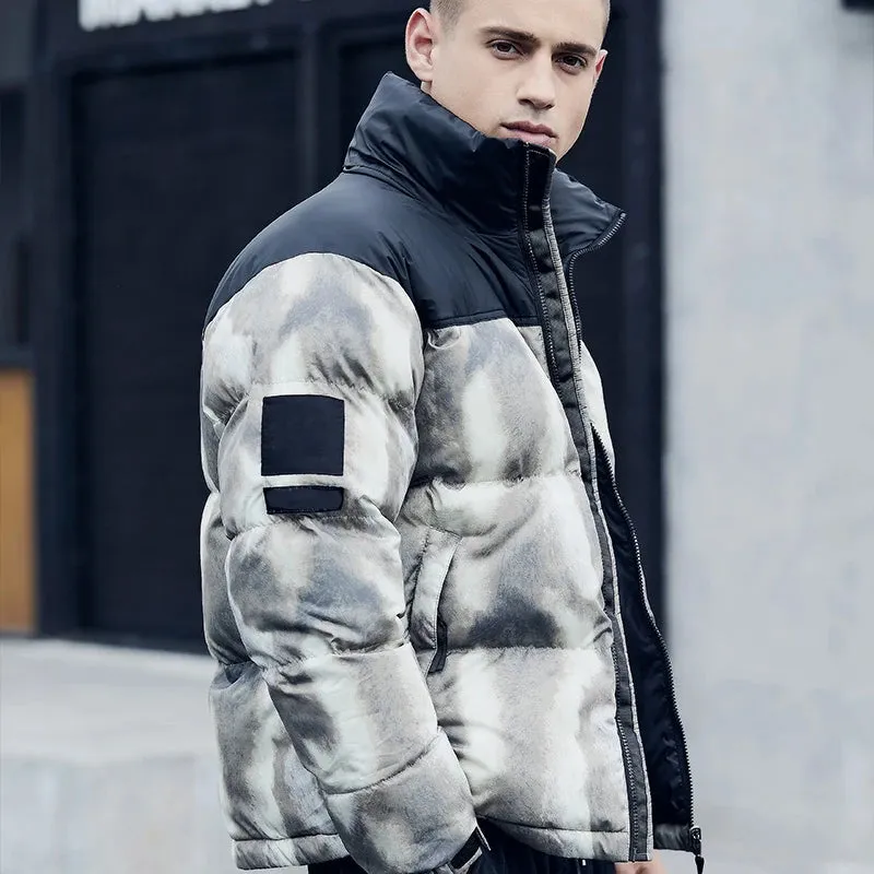 Men's Silver Hip-Hop Print Winter Jacket