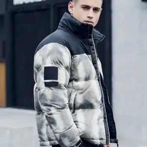 Men's Silver Hip-Hop Print Winter Jacket
