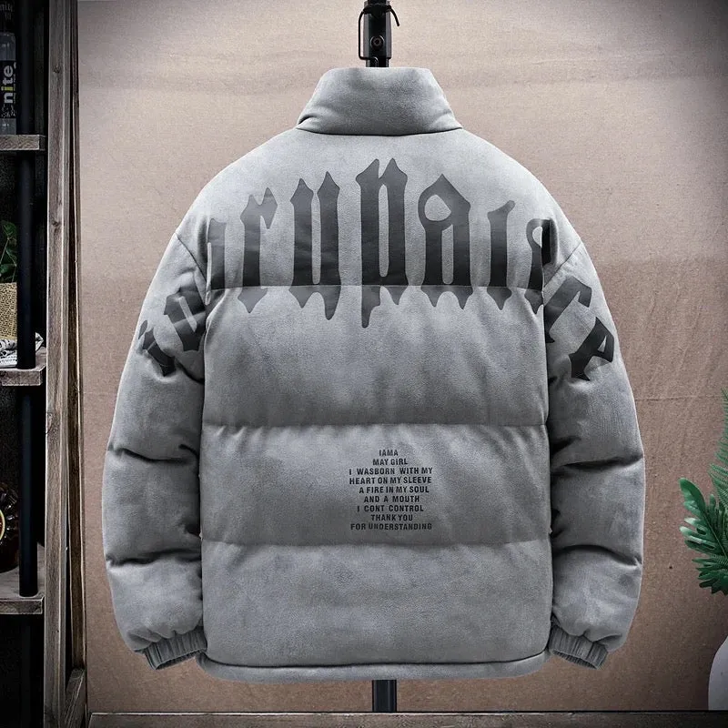 Men’s Streetwear Puffer Jacket – Graphic Print Oversized Winter Coat for Urban Fashion & Warmth