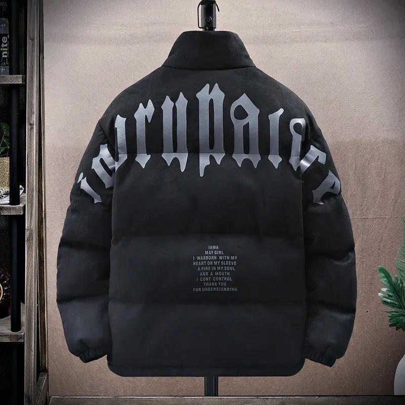 Men’s Streetwear Puffer Jacket – Graphic Print Oversized Winter Coat for Urban Fashion & Warmth