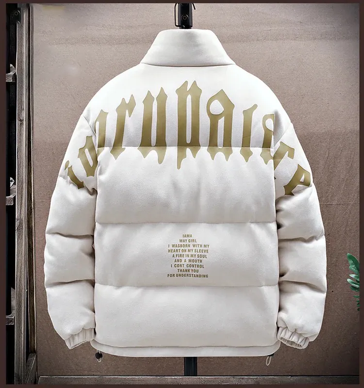 Men’s Streetwear Puffer Jacket – Graphic Print Oversized Winter Coat for Urban Fashion & Warmth