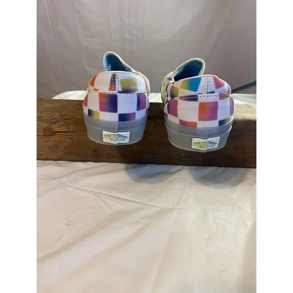 Mens Vans Light Rainbow‎ Checkered Slip-On Shoes-Size 10 -Excellent Condition
