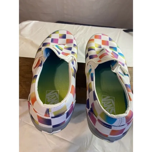 Mens Vans Light Rainbow‎ Checkered Slip-On Shoes-Size 10 -Excellent Condition