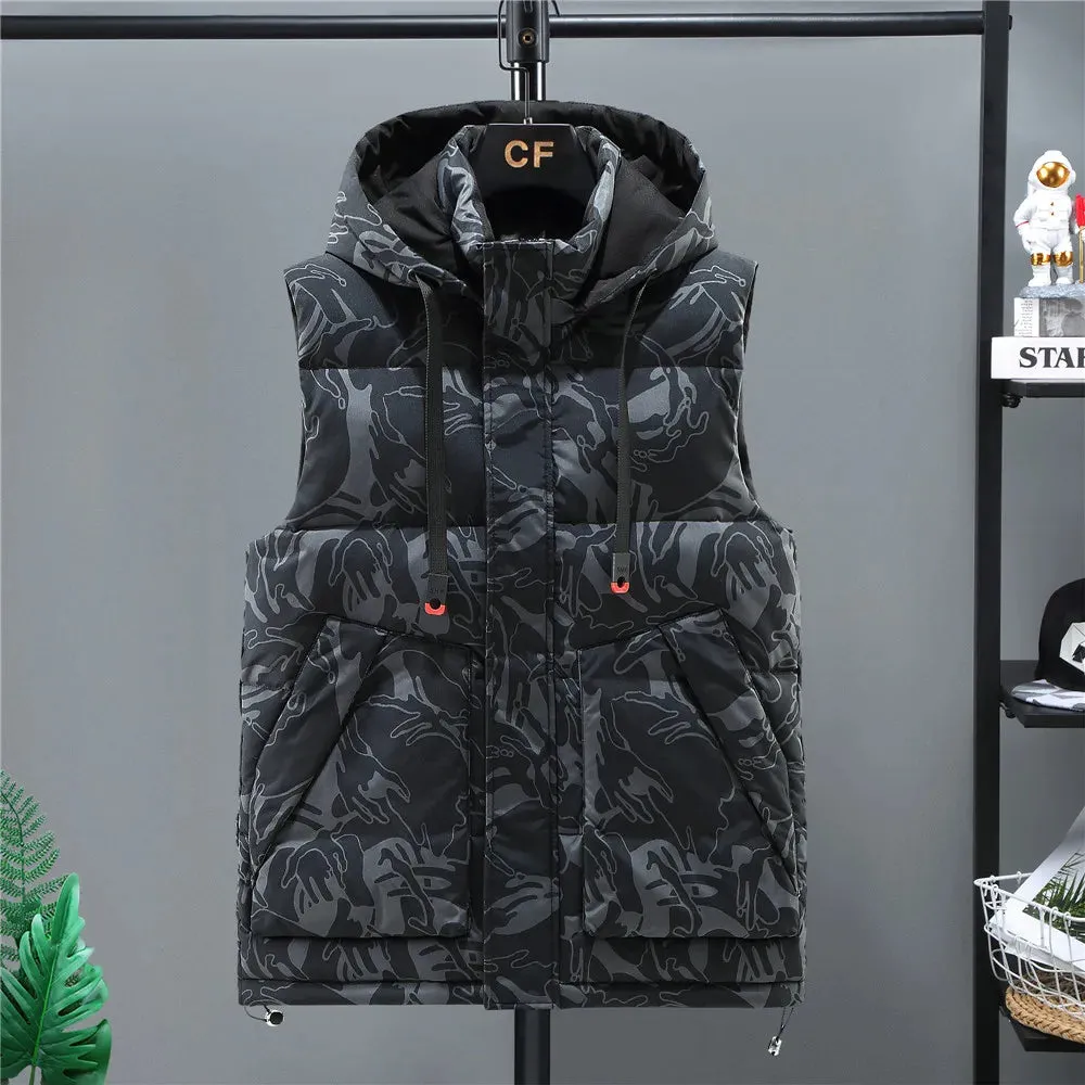 Men's Winter Camouflage Vest – Warm Hooded Sleeveless Jacket