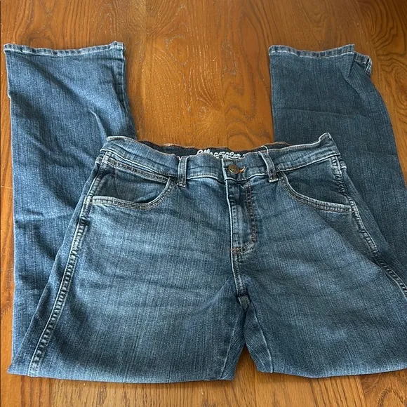 MEN'S WRANGLER RETRO RELAXED FIT BOOTCUT JEAN DARK STONE WASH SIZE 29x34 Patched