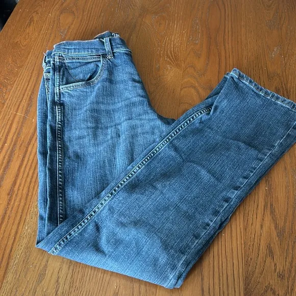 MEN'S WRANGLER RETRO RELAXED FIT BOOTCUT JEAN DARK STONE WASH SIZE 29x34 Patched