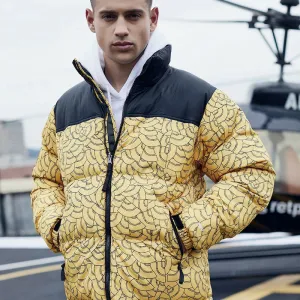 Men's Yellow Hip-Hop Print Winter Jacket