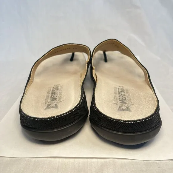Mephisto Agacia Sandals Leather Flip Flops Thongs Cork Black Women 10
