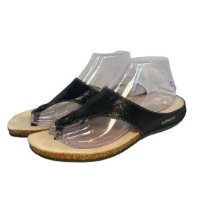Mephisto Agacia Sandals Leather Flip Flops Thongs Cork Black Women 10