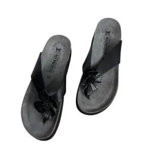 Mephisto Air Relax Leather Thong Flower Flip Flop Sandals Black Womens 40 US 10