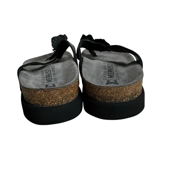 Mephisto Air Relax Leather Thong Flower Flip Flop Sandals Black Womens 40 US 10