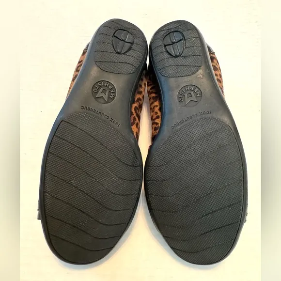 Mephisto Ballet Flats Brown Cheetah Leather Cap toe 7.5 slip ons animal Preppy
