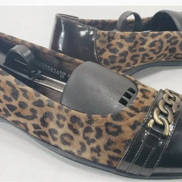 Mephisto Ballet Flats Brown Cheetah Leather Cap toe 7.5 slip ons animal Preppy