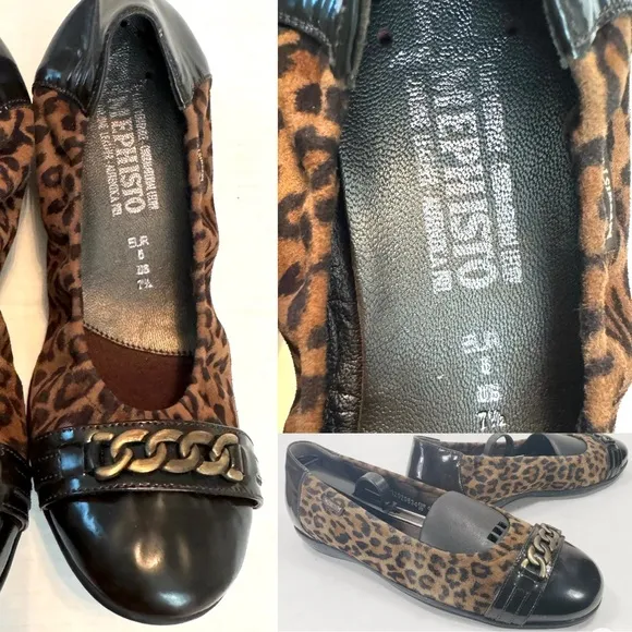 Mephisto Ballet Flats Brown Cheetah Leather Cap toe 7.5 slip ons animal Preppy