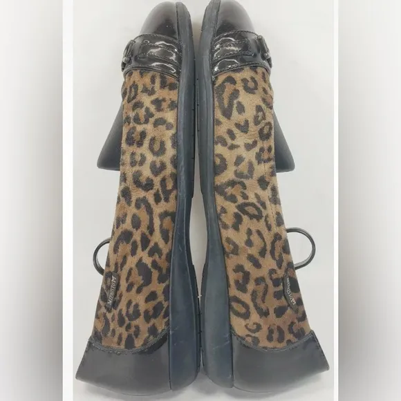 Mephisto Ballet Flats Brown Cheetah Leather Cap toe 7.5 slip ons animal Preppy