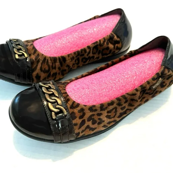 Mephisto Ballet Flats Brown Cheetah Leather Cap toe 7.5 slip ons animal Preppy