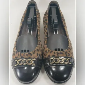 Mephisto Ballet Flats Brown Cheetah Leather Cap toe 7.5 slip ons animal Preppy