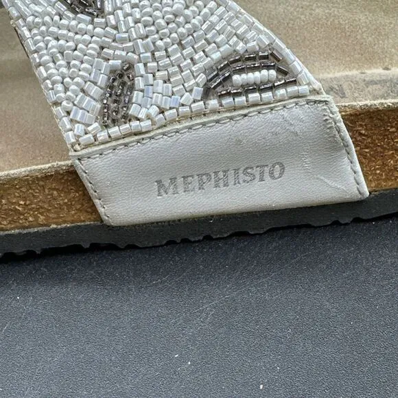 Mephisto Womens Sandals Beaded‎ Thong  Sz 38 8-8.5 White Flat Slip On Flip Flop
