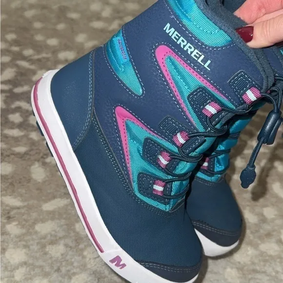 Merrell Kids Snow Bank 3.0 Waterproof Navy Blue Teal Pink Winter Boots Size 12‎