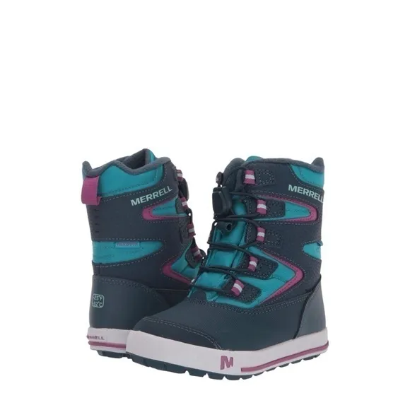 Merrell Kids Snow Bank 3.0 Waterproof Navy Blue Teal Pink Winter Boots Size 12‎